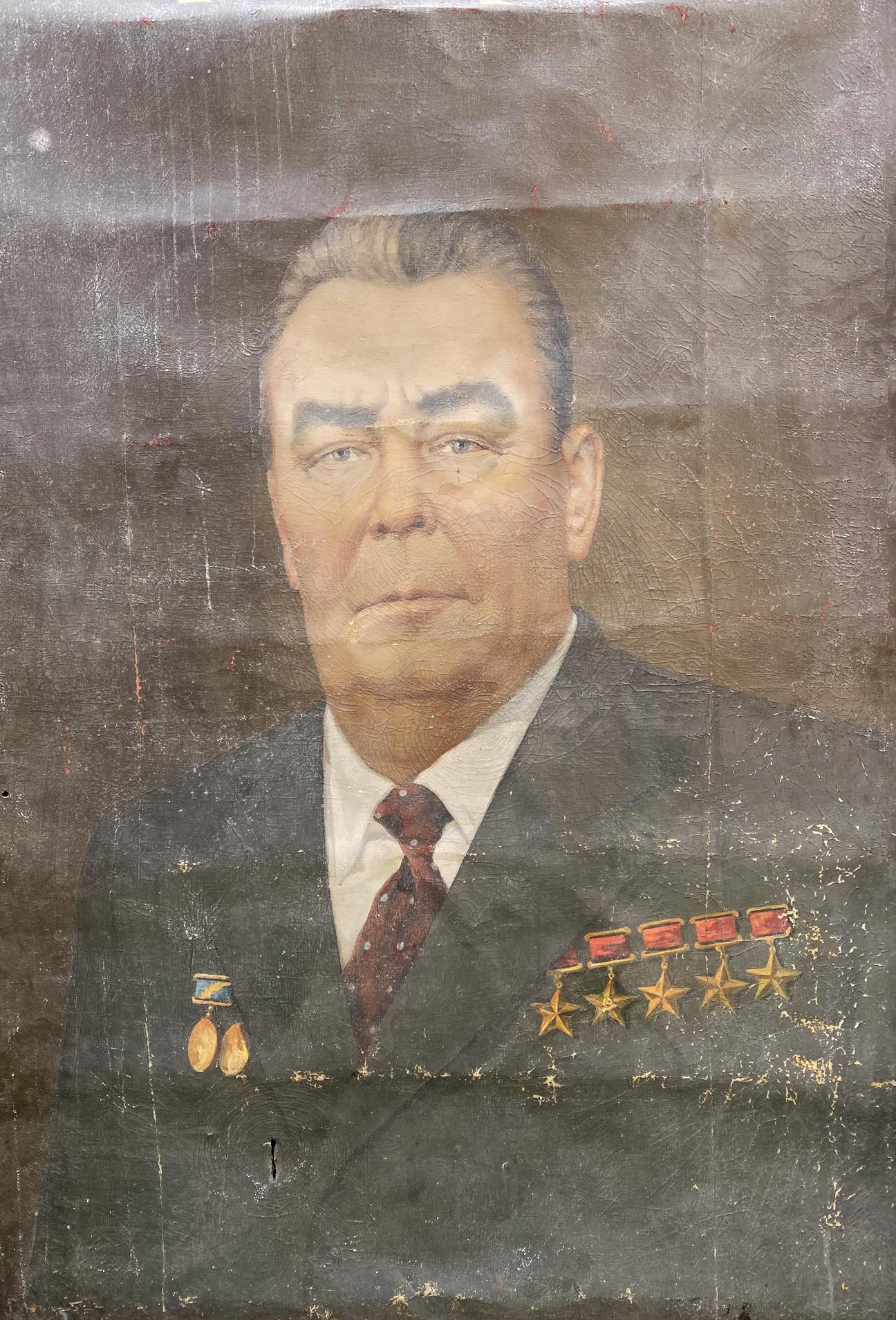 Social realism oil painting Portrait of Brezhnev Unknown author