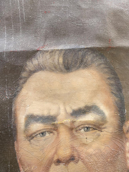 Social realism oil painting Portrait of Brezhnev Unknown author