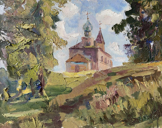 Oil painting Landscape with a church Gaponchenko Ivan Ivanovich