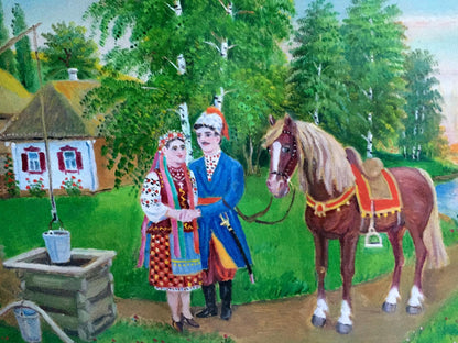 Oil painting Ukrainian naive village