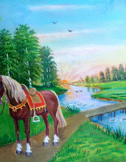 Oil painting Ukrainian naive village