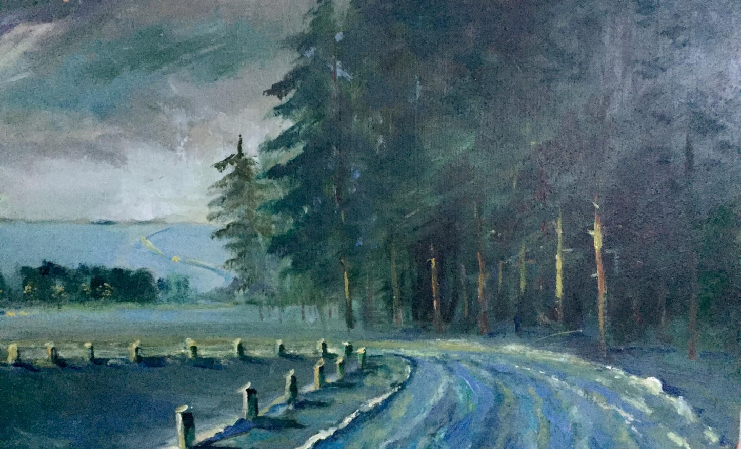 Oil painting Winter road in the pine Alexander Khorov