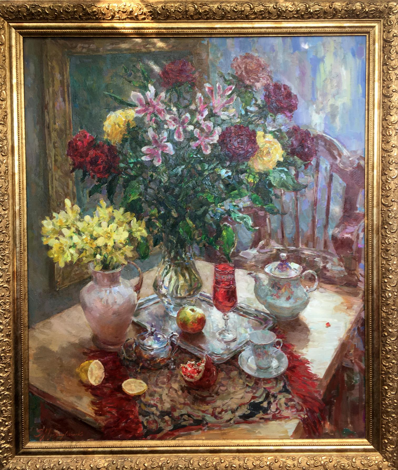 Oil painting Still life of red and yellow roses Sergey Mikhailichenko