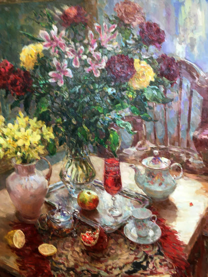 Oil painting Still life of red and yellow roses Sergey Mikhailichenko