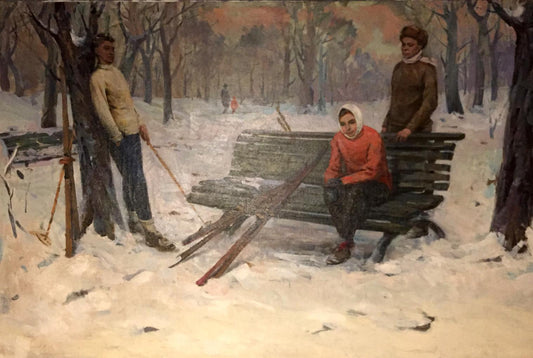 Oil painting People in a winter park Minsky Grigory Semenovich