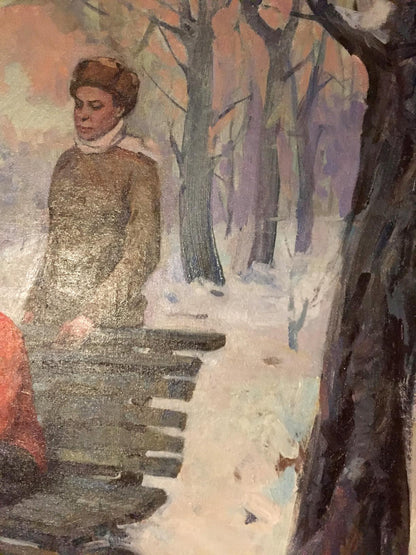 Oil painting People in a winter park Minsky Grigory Semenovich