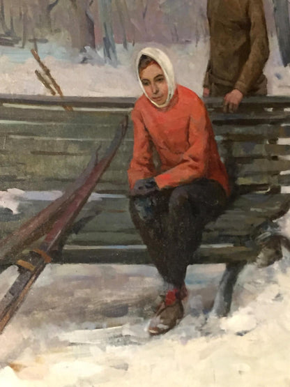 Oil painting People in a winter park Minsky Grigory Semenovich