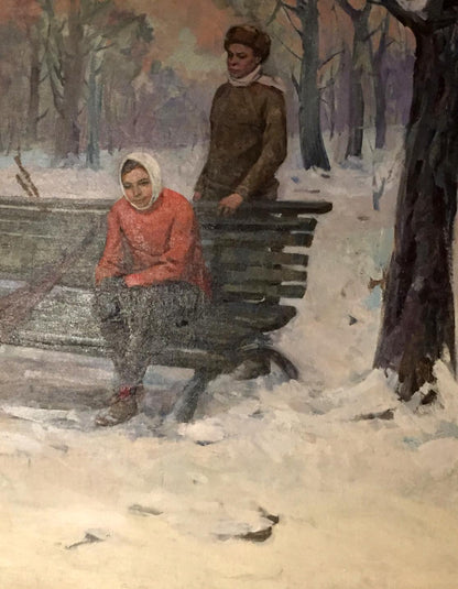 Oil painting People in a winter park Minsky Grigory Semenovich