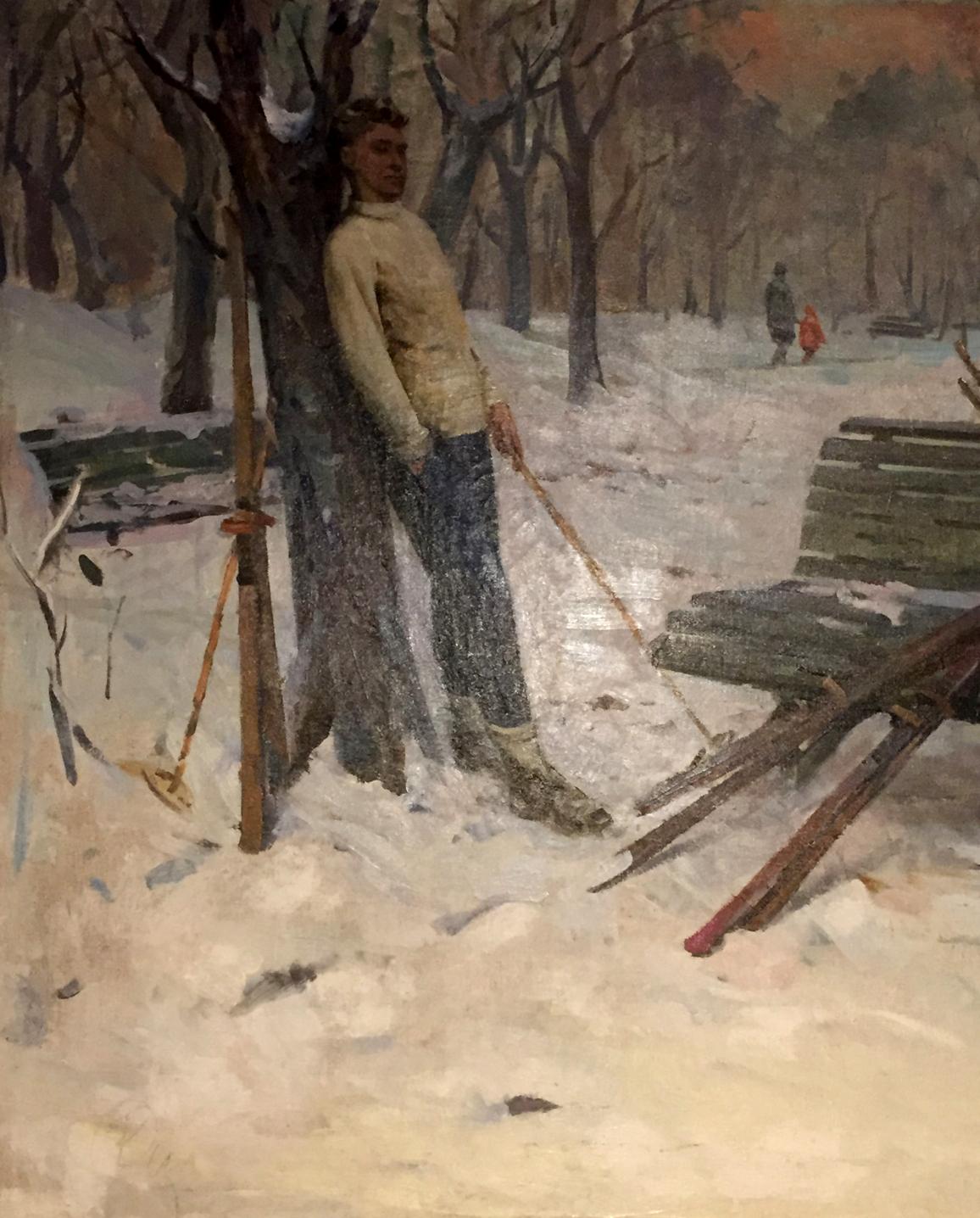 Oil painting People in a winter park Minsky Grigory Semenovich