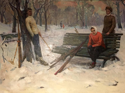 Oil painting People in a winter park Minsky Grigory Semenovich