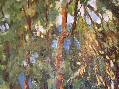 Oil painting Lake in a forest park Unknown artist