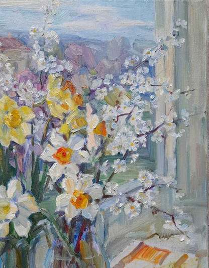 Oil painting Daffodils Flowers still life  Kovalenko Ivan Mikhailovich