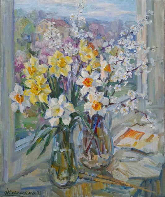 Oil painting daffodils Kovalenko Ivan Mikhailovich