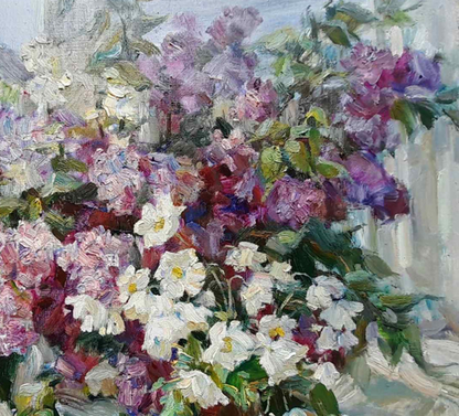 Oil painting purple bouquet Kovalenko Ivan Mikhailovich