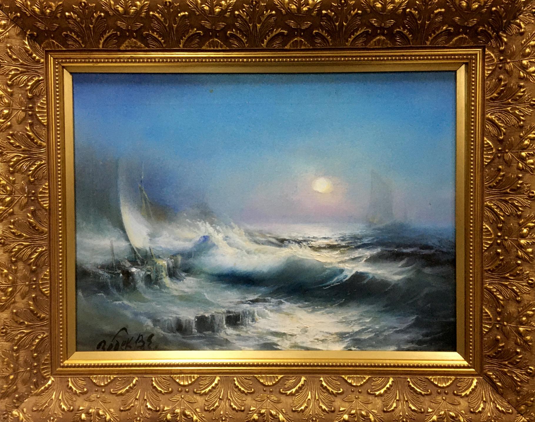 Oil painting Moonlit night at sea Vladimir Zebek