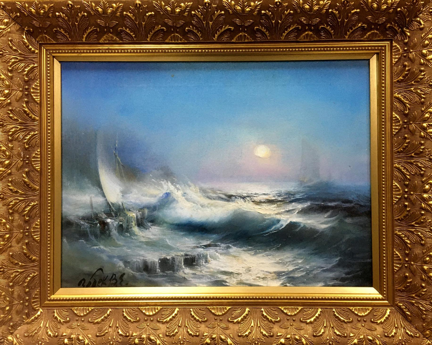 Oil painting Moonlit night at sea Vladimir Zebek