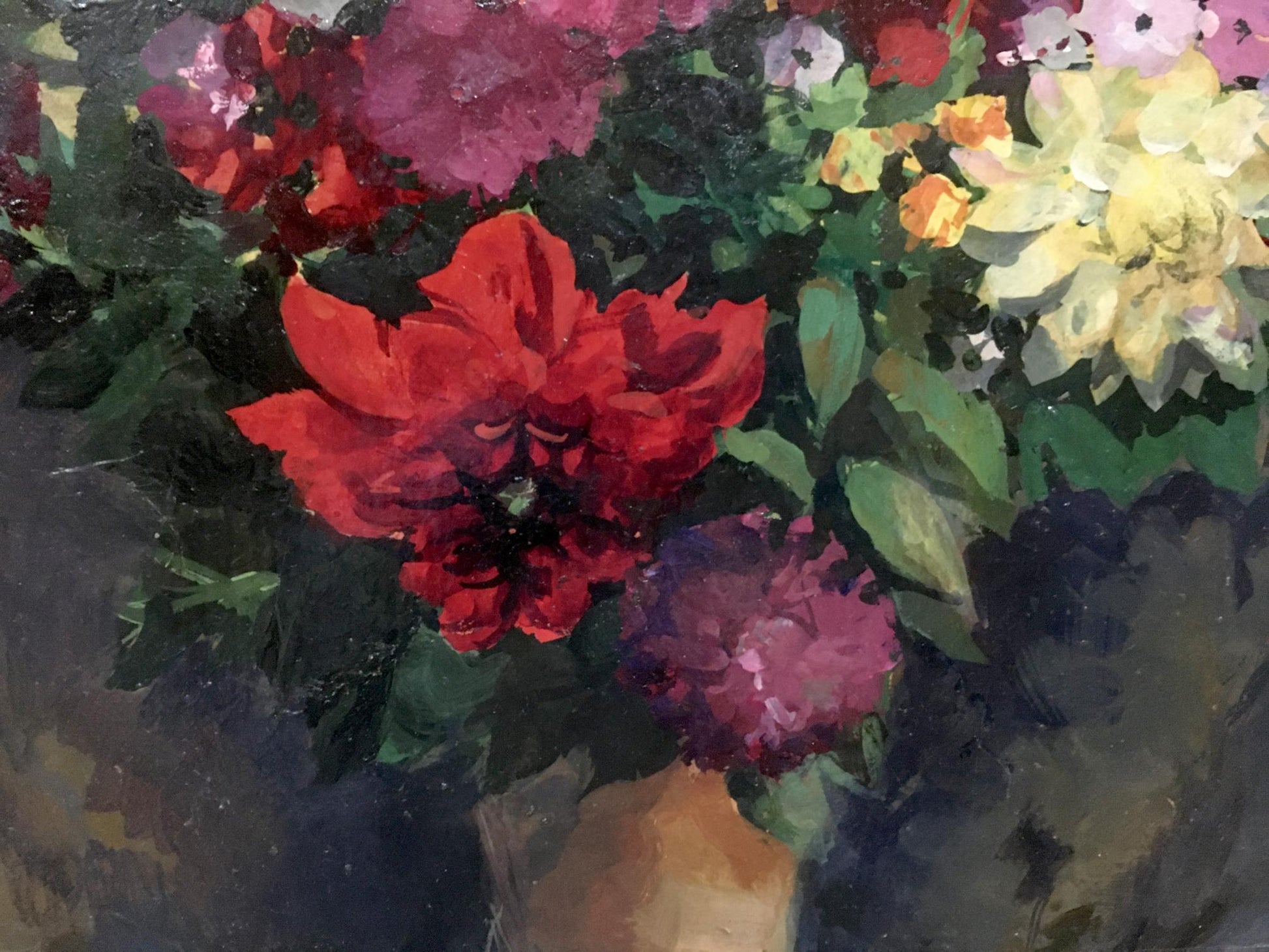 Andrey Ivanovich Khlopinsky's oil painting, Phlox and Dahlia