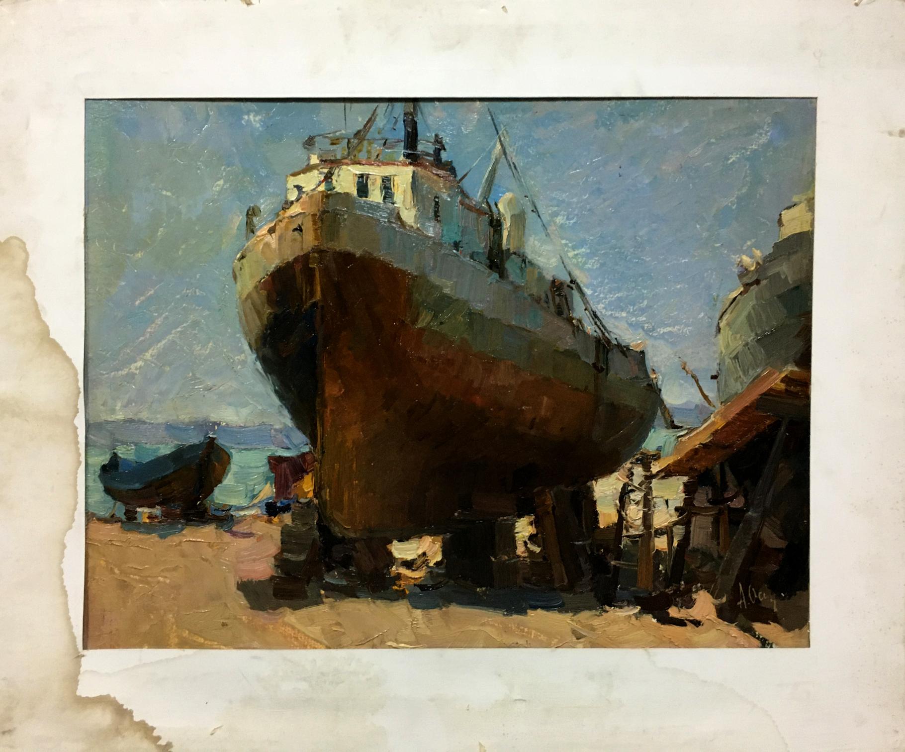 Oil painting Ship in port Osipov Alexander Yakovlevich