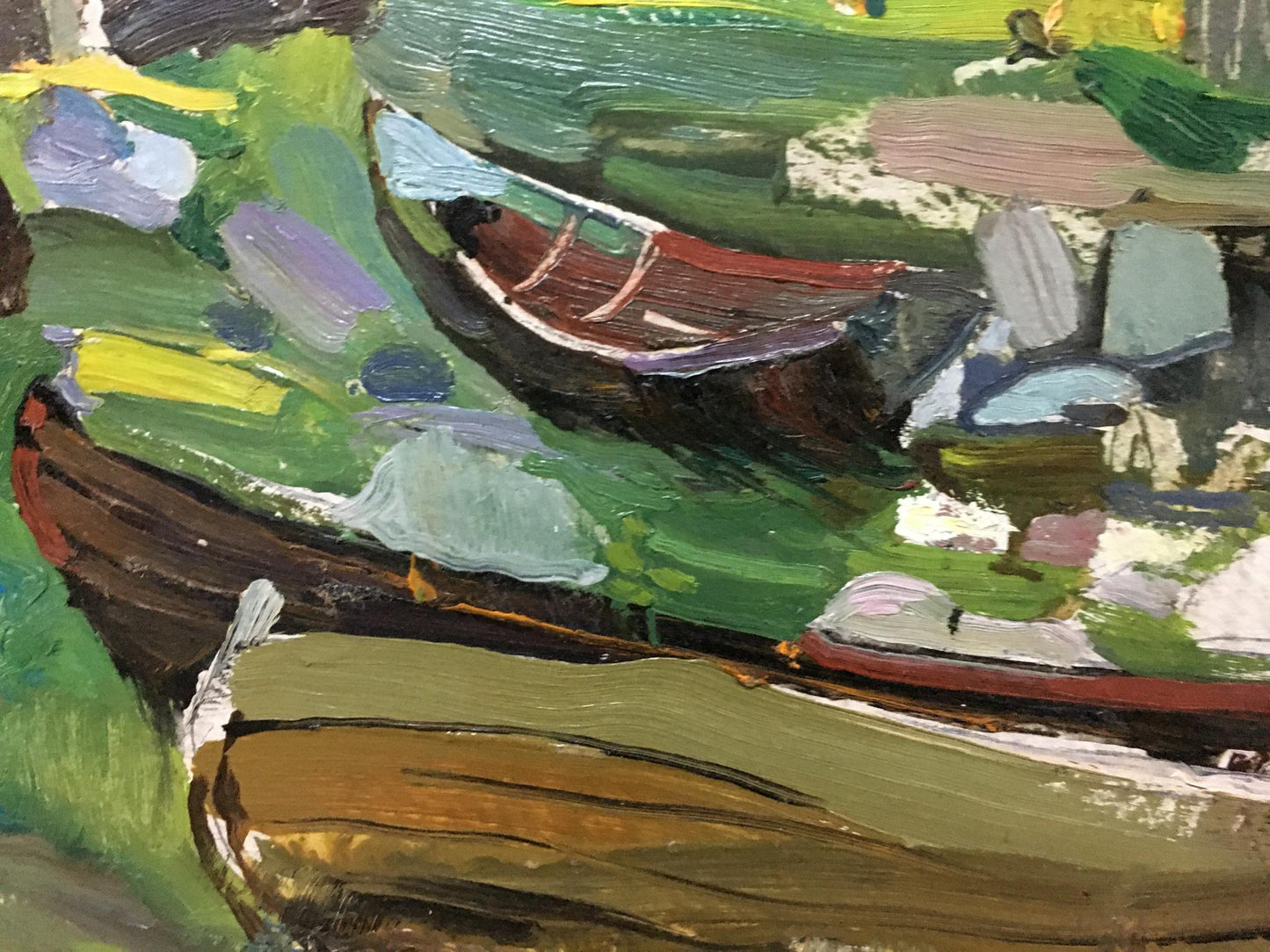 Oil painting Boat mooring