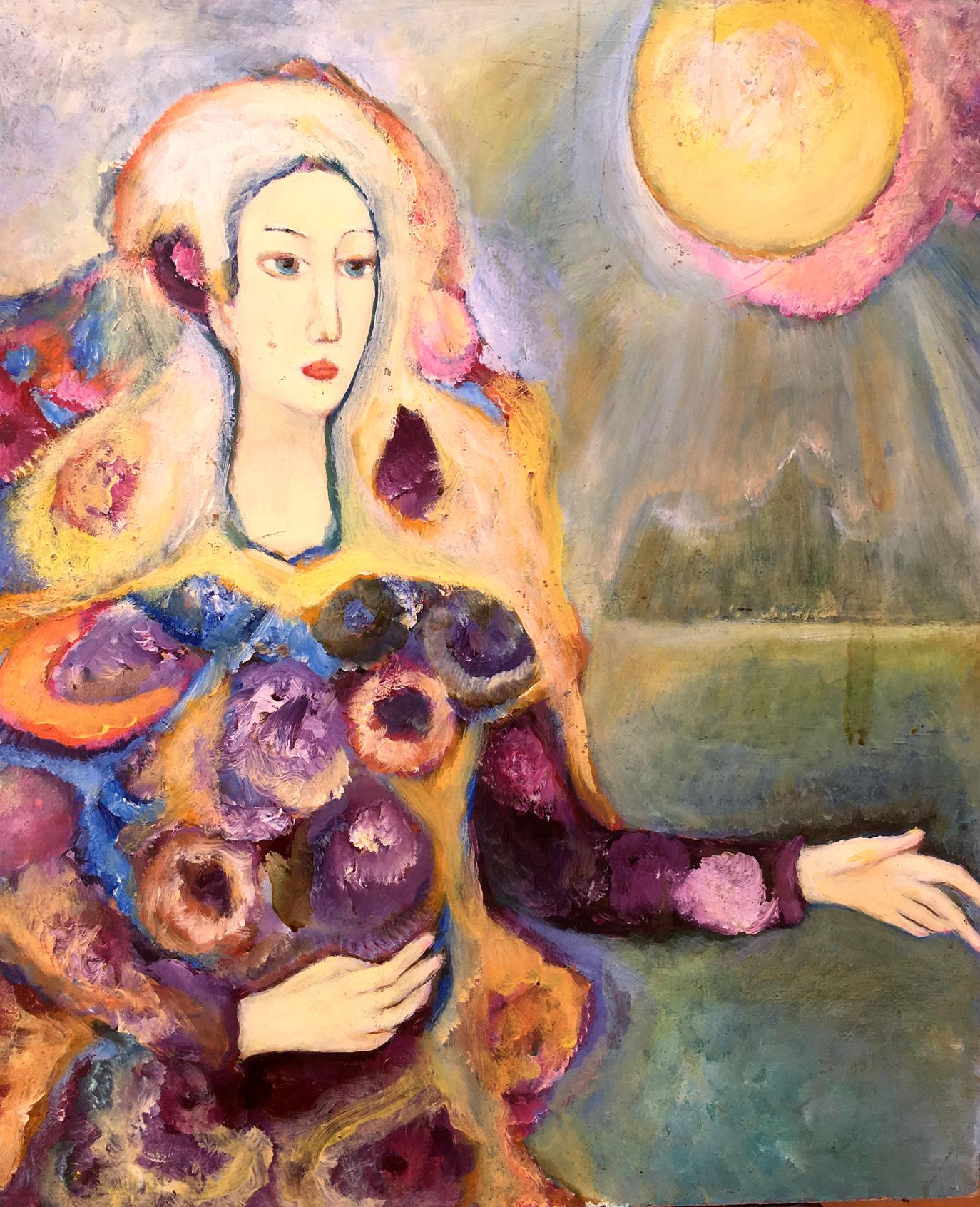 Oil painting Girl and sun rays Vladimir Novikovsky