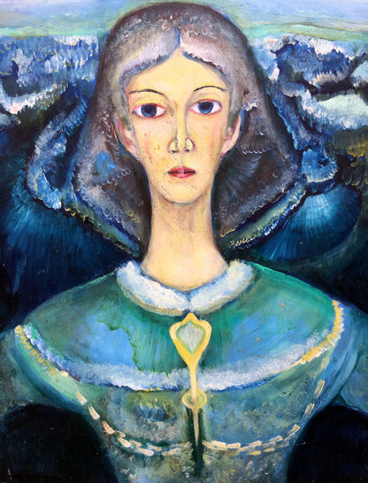 Oil painting Portrait of a girl with beauty waves Vladimir Novikovsky