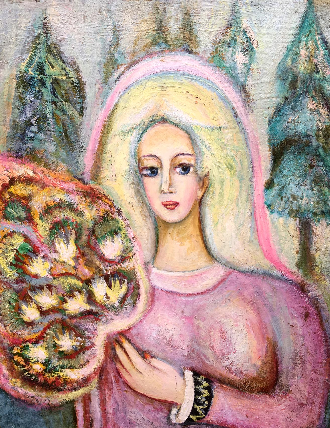 Oil painting Girl in the forest Vladimir Novikovsky