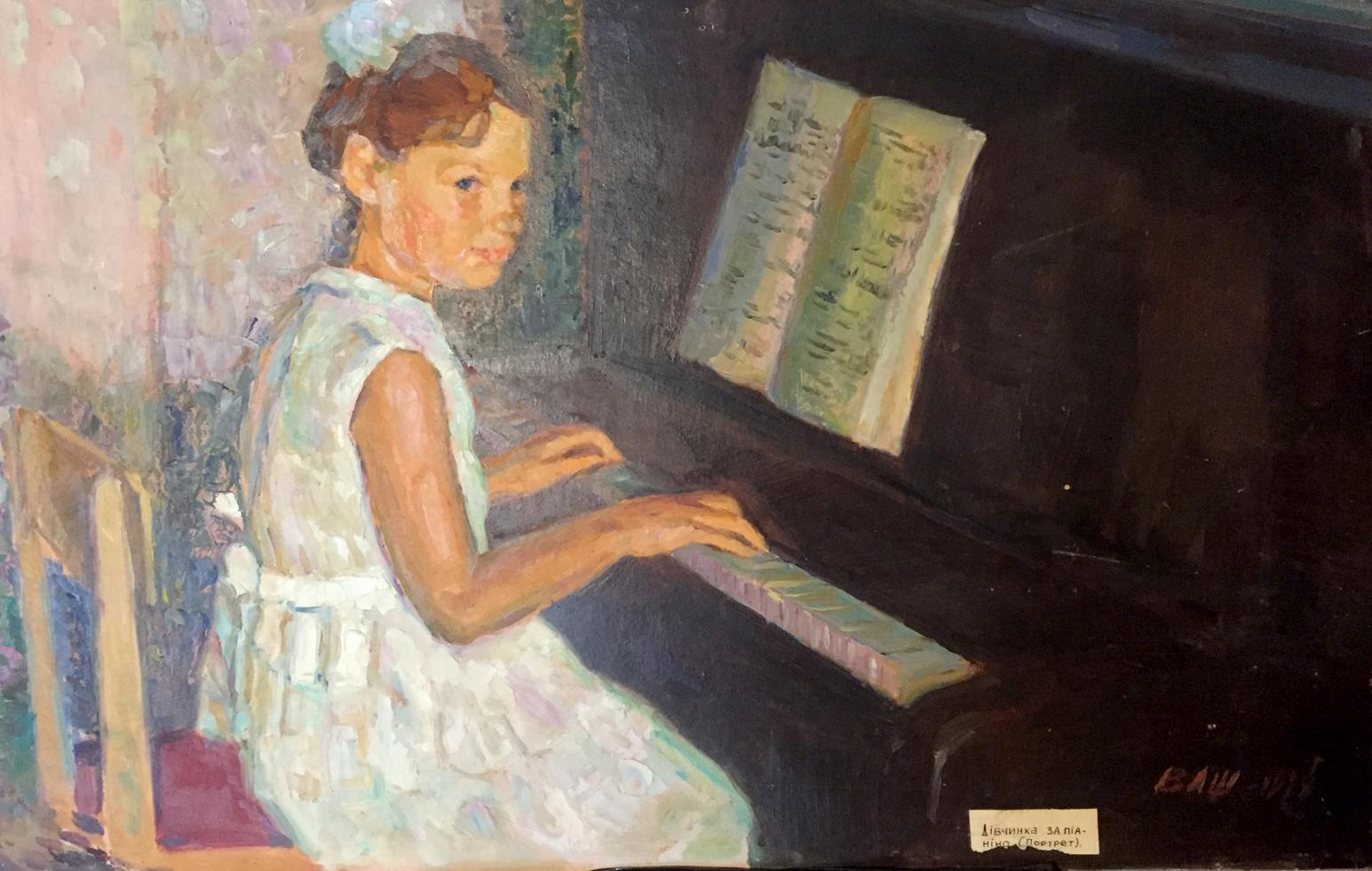 Oil painting Girl at the piano