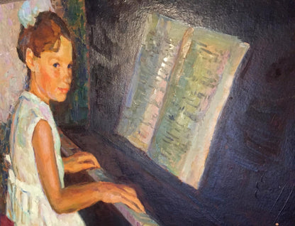 Oil painting Girl at the piano