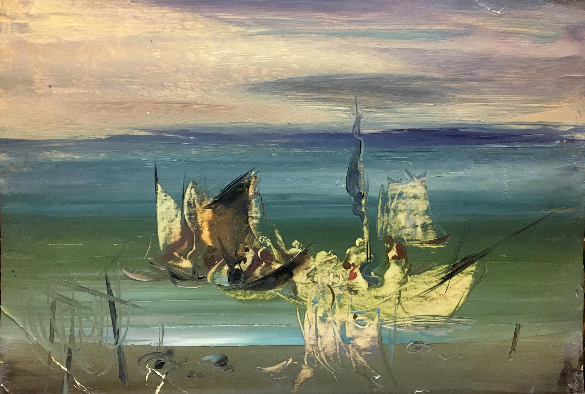 Oil painting Boats by the sea Zebek Vladimir Evgenievich