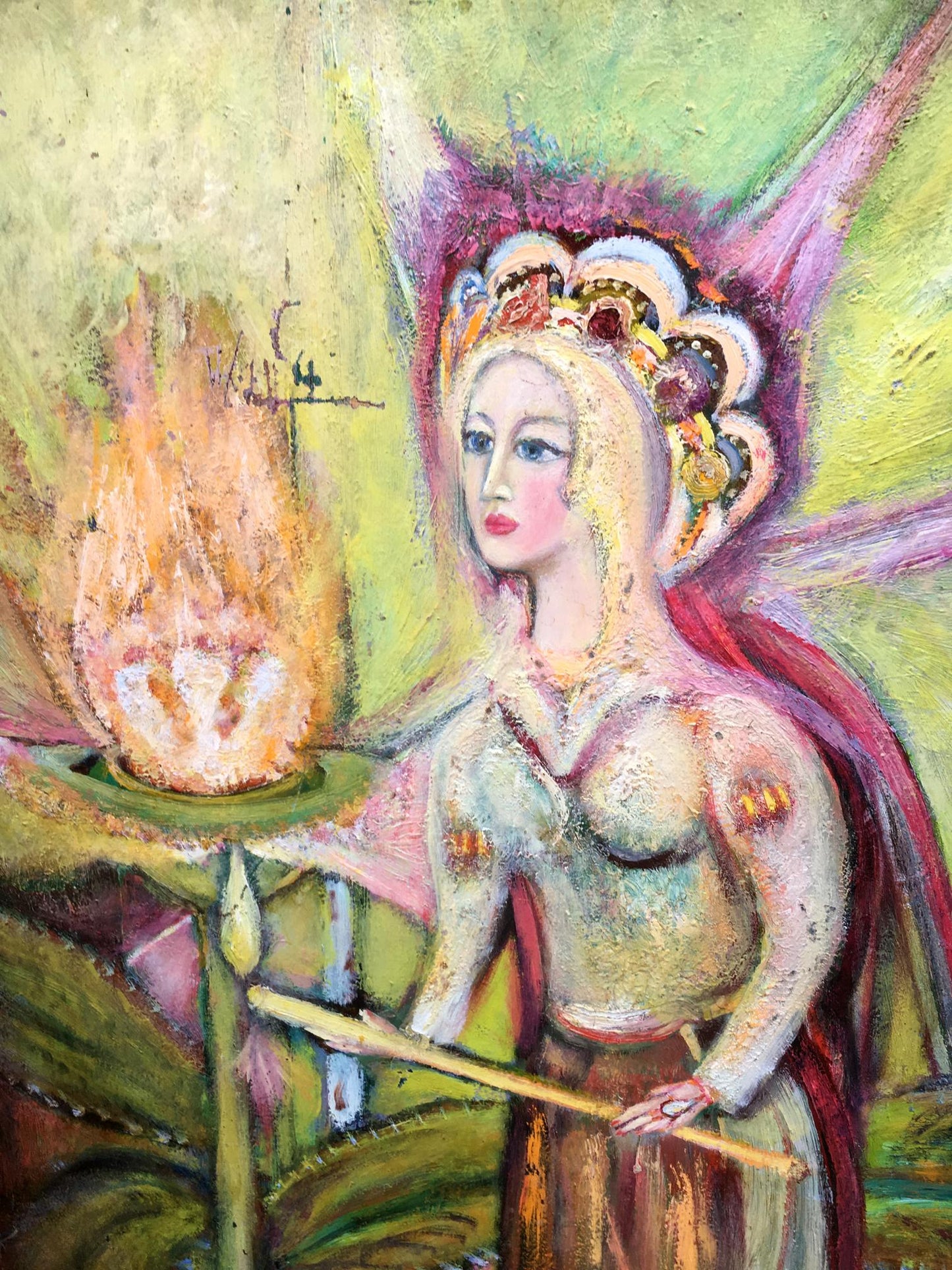 Oil painting Girl and fire Vladimir Novikovsky