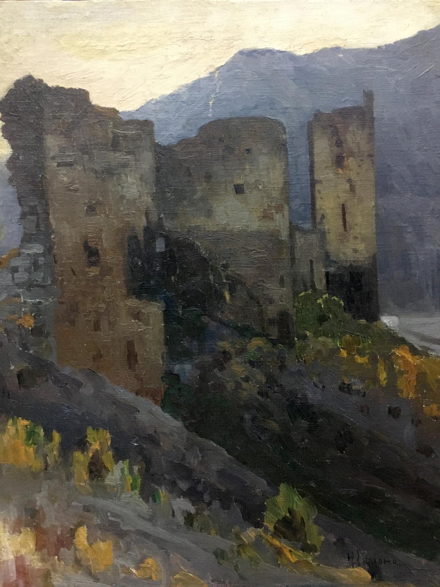 Oil painting Castle ruins Himona Nikolay Petrovich