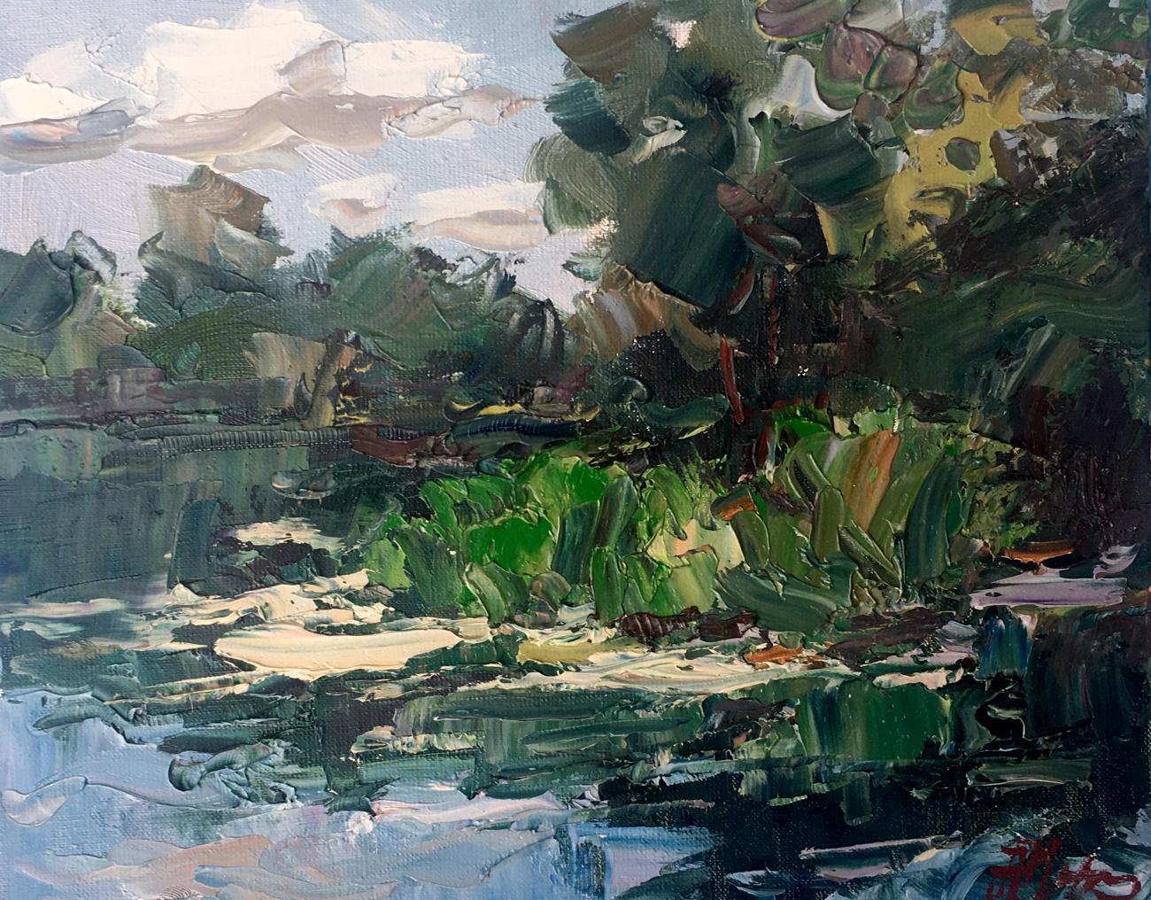 Oil painting River in the forest Alexander Nikolaevich Cherednichenko