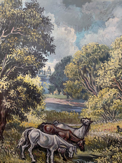 Oil painting Landscape with horses Alexander Arkadievich Litvinov