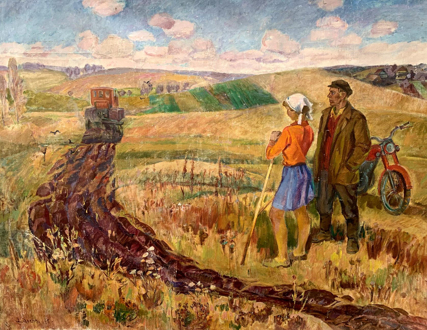 Social realism oil painting Days on the field Barinova-Kuleba Vera Ivanovna