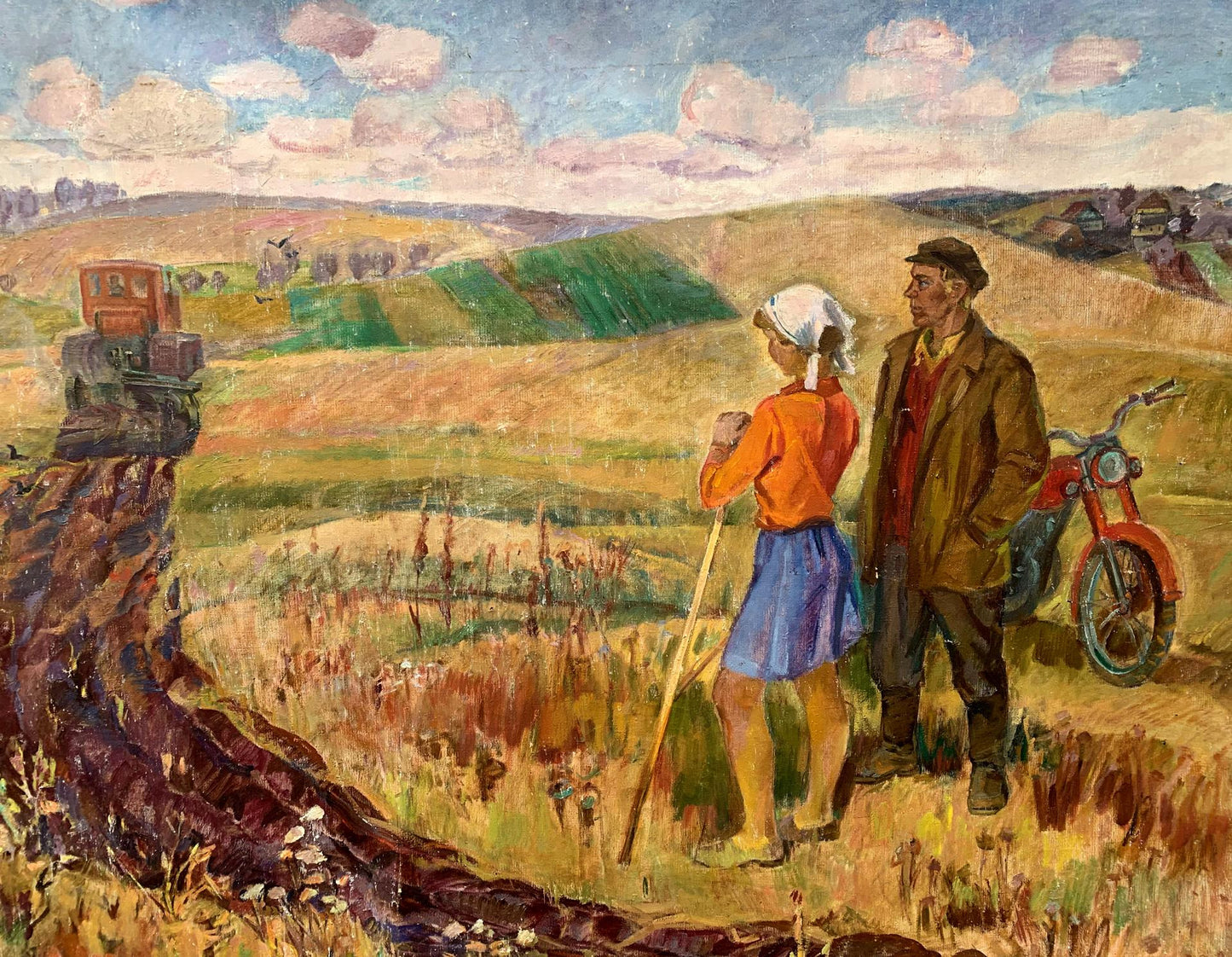 Social realism oil painting Days on the field Barinova-Kuleba Vera Ivanovna