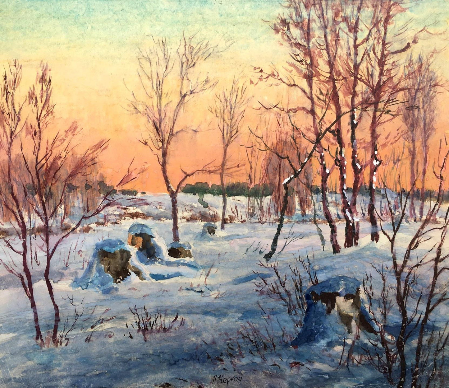 Watercolor painting Winter morning Cherkas A.G.