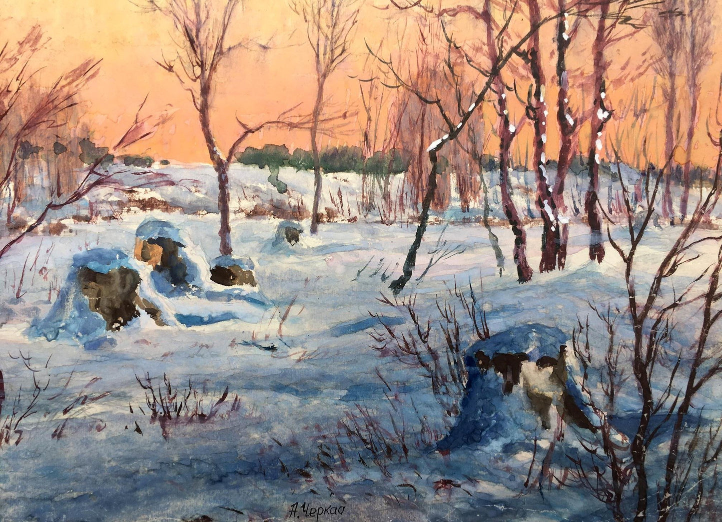 Watercolor painting Winter morning Cherkas A.G.