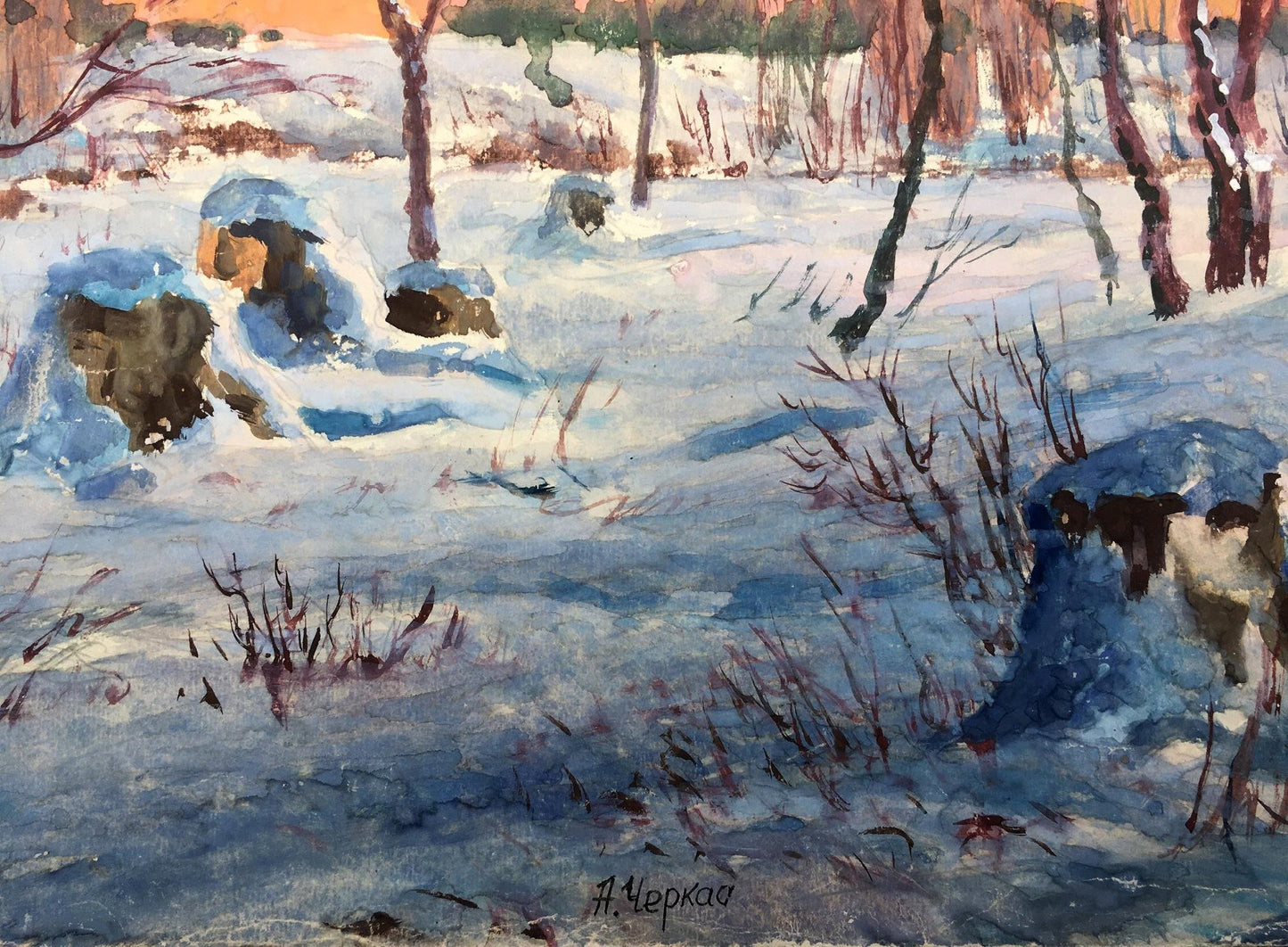 Watercolor painting Winter morning Cherkas A.G.