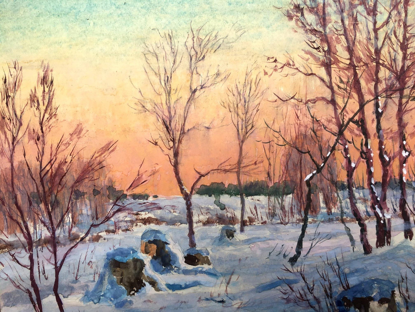 Watercolor painting Winter morning Cherkas A.G.