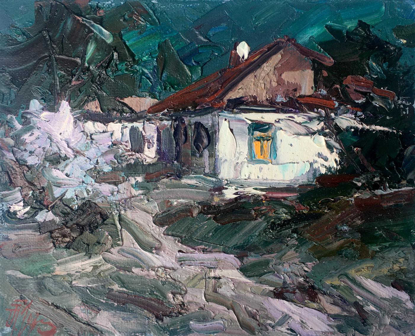 Oil painting Moonlit night in the village Alexander Cherednichenko