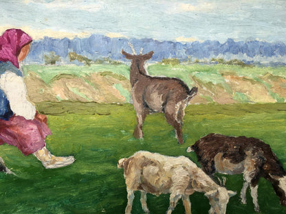 Oil painting Grandmother and goats Cherkas A.G.