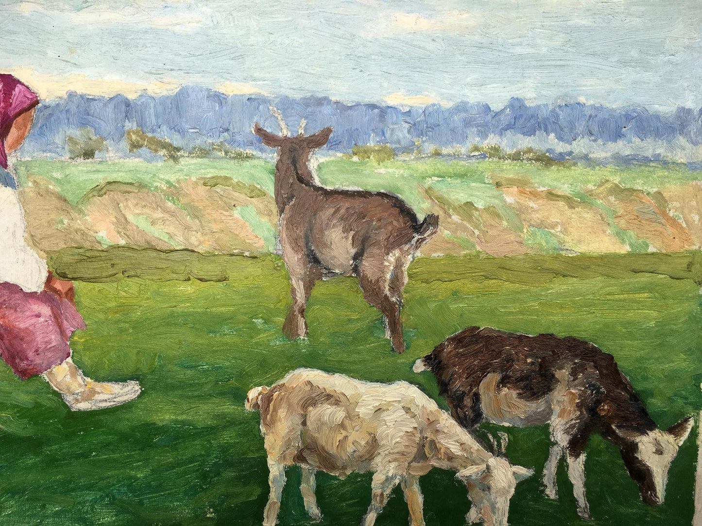 Oil painting Grandmother and goats Cherkas A.G.