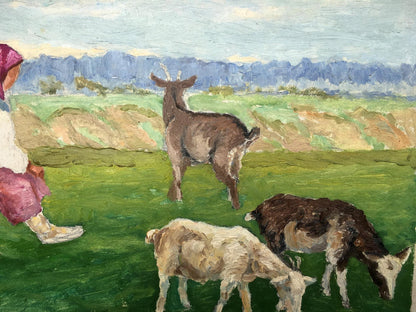 Oil painting Grandmother and goats Cherkas A.G.