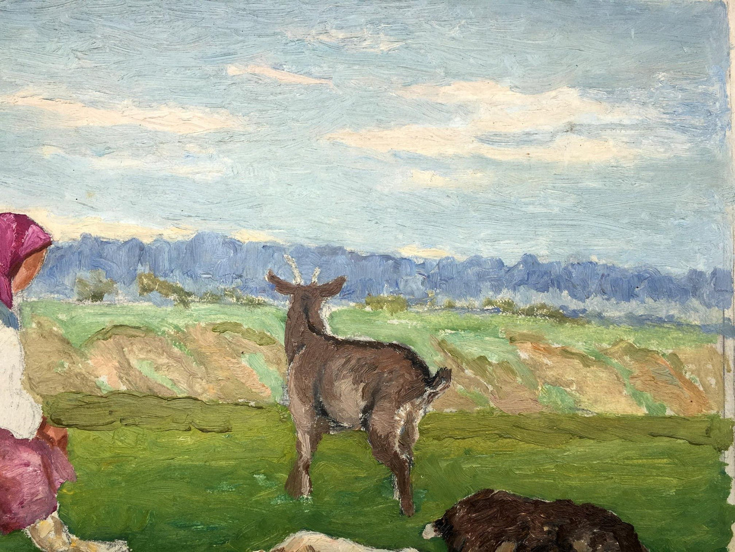 Oil painting Grandmother and goats Cherkas A.G.