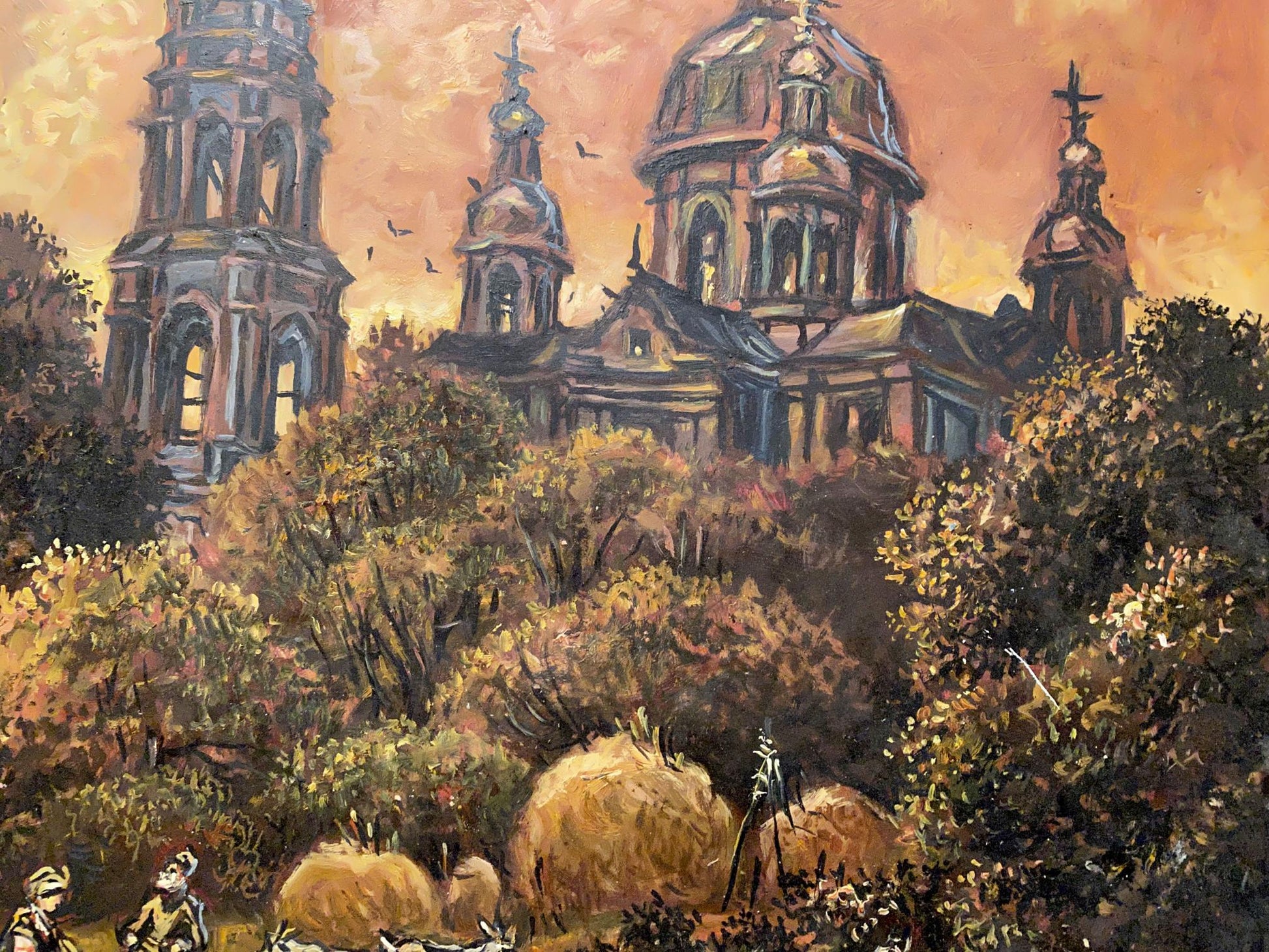 Alexander Litvinov's oil painting "Monastery with a Crimson Sunset"