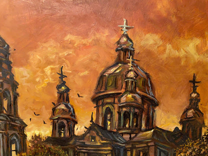 Alexander Litvinov presents "Monastery with a Crimson Sunset" in oil