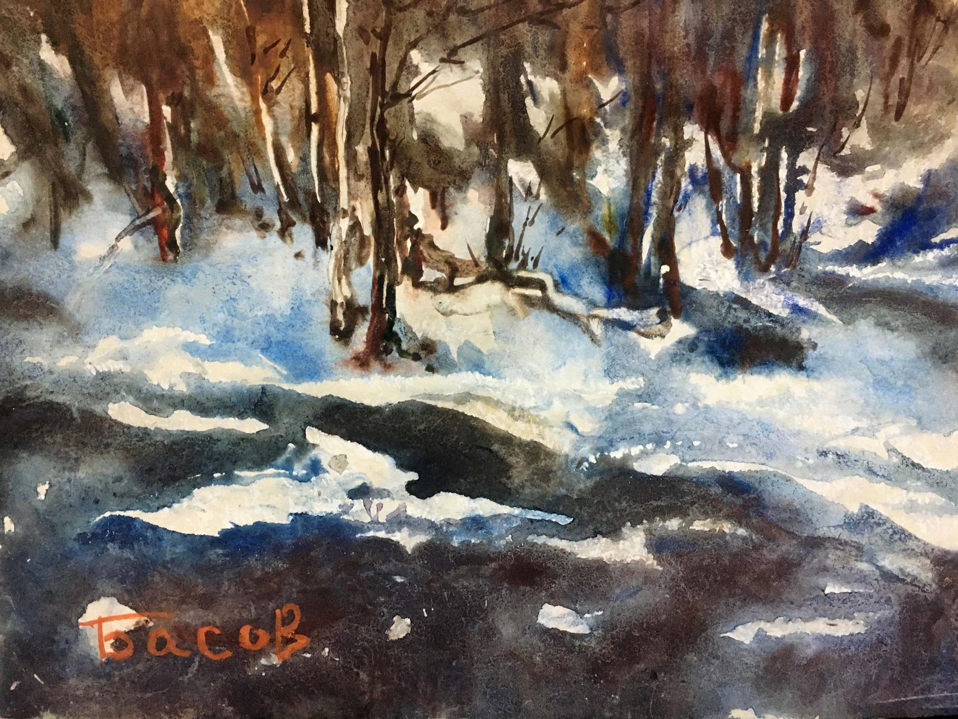 An oil artwork by Yakov Alexandrovich Basov, depicting a winter scene