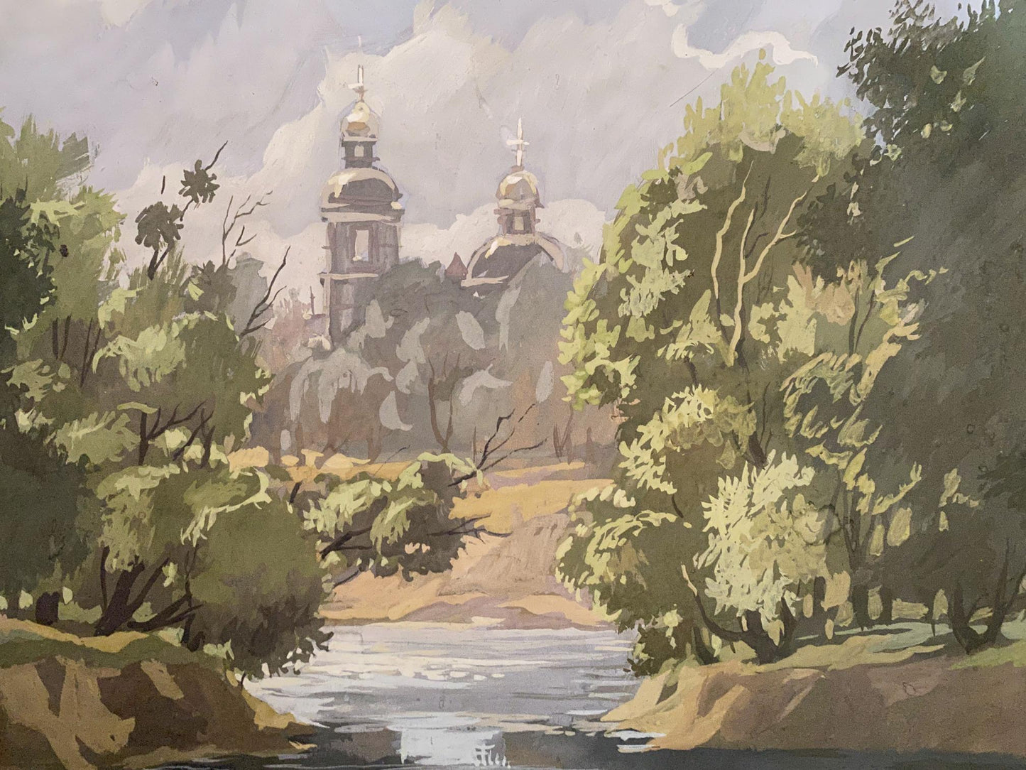 Oil painting Monastery behind the trees Alexander Litvinov