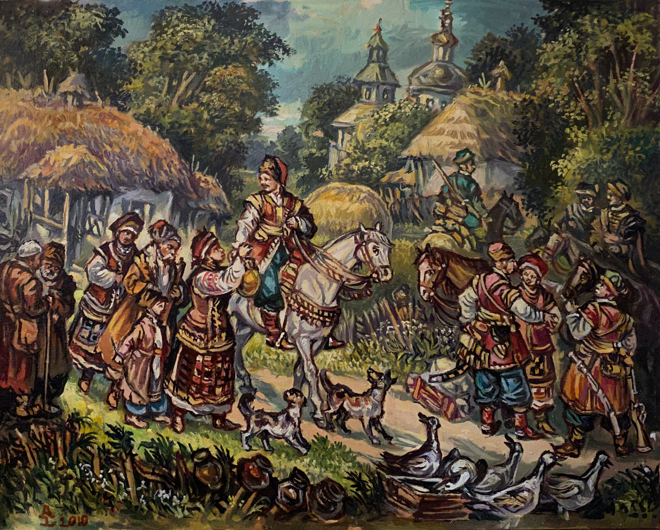 Oil painting Seeing off the Cossacks Alexander Arkadievich Litvinov