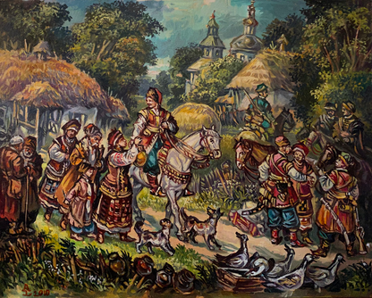 Oil painting Seeing off the Cossacks Alexander Arkadievich Litvinov